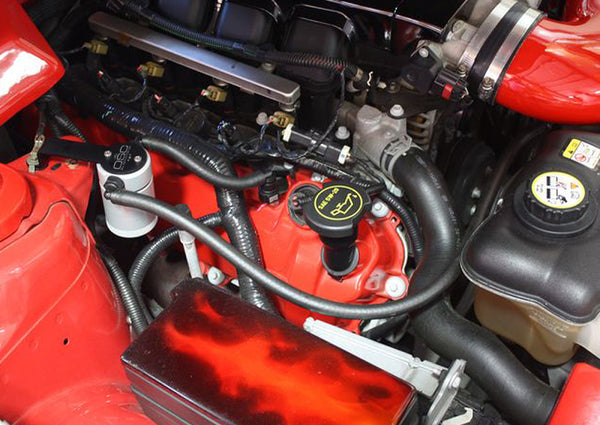 J&L 3.0 Passenger Side Oil Separator for 05-10 Ford Mustang GT/Bullitt/Saleen - Clear Anodized