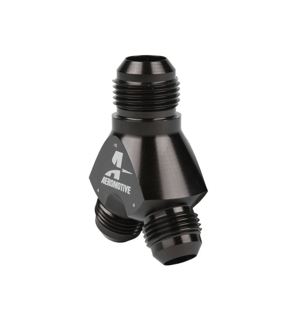 Aeromotive Y-Block Fitting AN-10 Inlet to Dual AN-08 Outlets