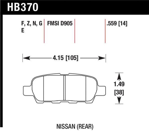 Hawk 03-07 350z / G35 / G35X w/o Brembo Performance Ceramic Street Rear Brake Pads
