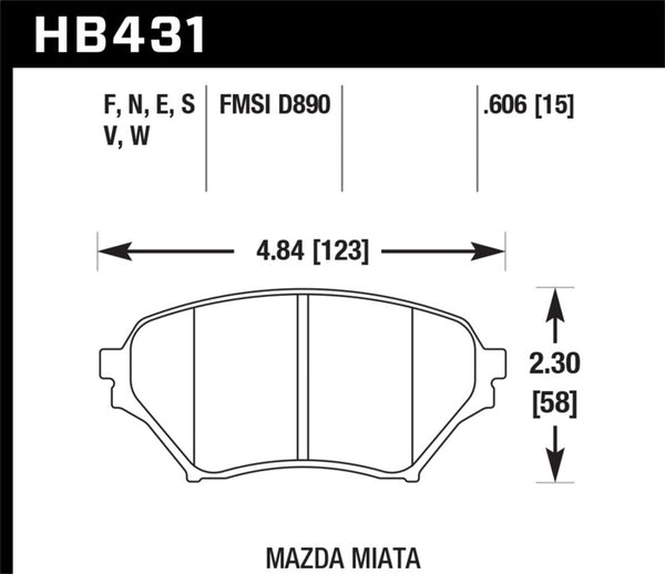 Hawk HP+ Street Front Brake Pads for 01-05 Miata w/ Sport Suspension - D890