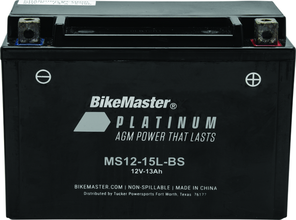 BikeMaster MS12-15L-BS AGM Motorcycle Battery - Maintenance Free