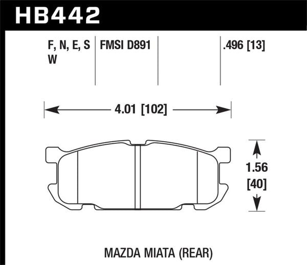 Hawk HPS Rear Brake Pads for 01-02 Mazda Miata with Sport Suspension (D891)