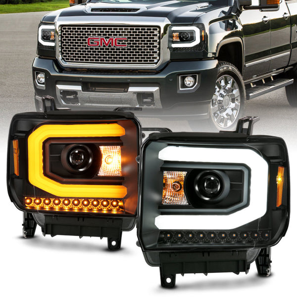 ANZO Black Plank Style Projector Headlights w/ Switchback (Halogen) for GMC Sierra 1500 20142015