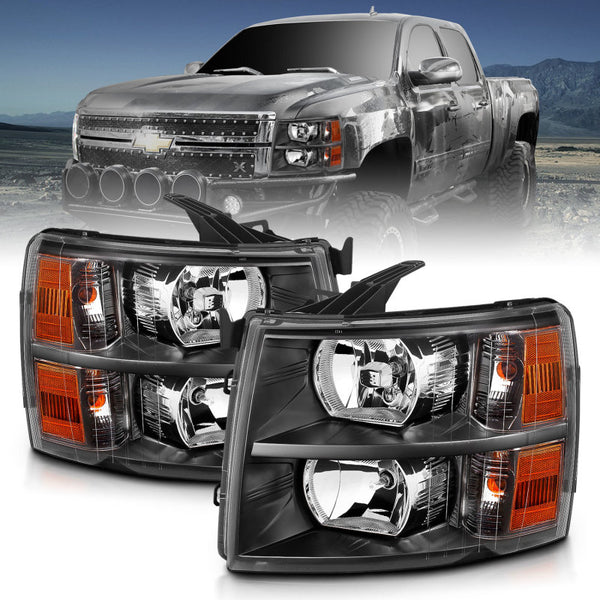 ANZO Black Crystal Headlight Set (Pair) for 20072013 Chevrolet Silverado