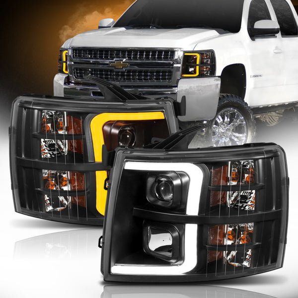 ANZO Projector Headlights for Chevrolet Silverado 1500 (20072013) Black w/ Amber Trim