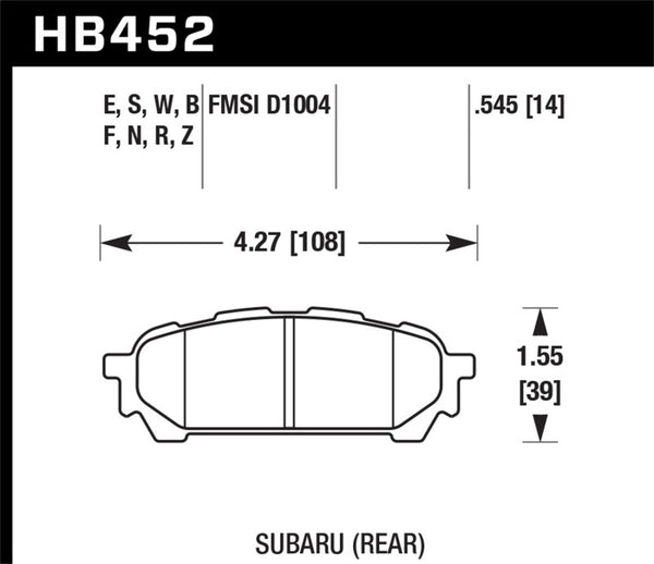 Hawk Performance HPS Rear Brake Pads for 03-05 WRX D1004