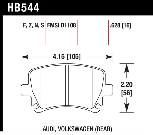 Hawk HT-10 Rear Brake Pads for 2006 Audi A6 Quattro Avant & 2006-2009 A6 Quattro