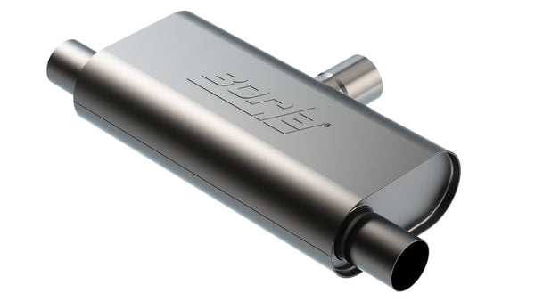 Borla T-Flow Universal Muffler - 2.5in Single Inlet, 2.5in Dual Outlet, 24in OAL