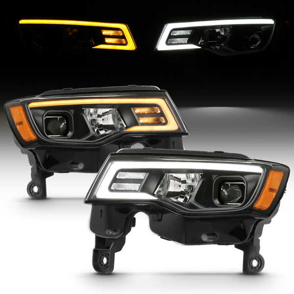 ANZO Black Projector Headlights w/ Amber Switchback - Jeep Grand Cherokee 2017-2018