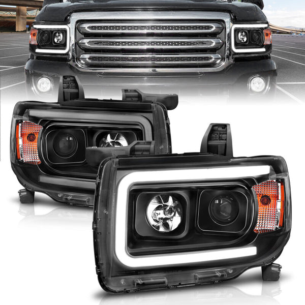 ANZO Projector Headlights Black Housing with Amber Accents Suits GMC Canyon 2015+ (Pair)