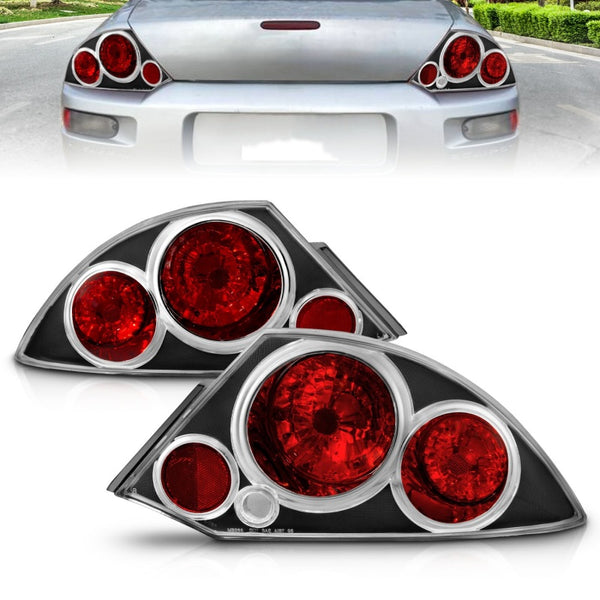 ANZO Black Tail Light Assemblies (Pair) 2000-2005 Mitsubishi Eclipse