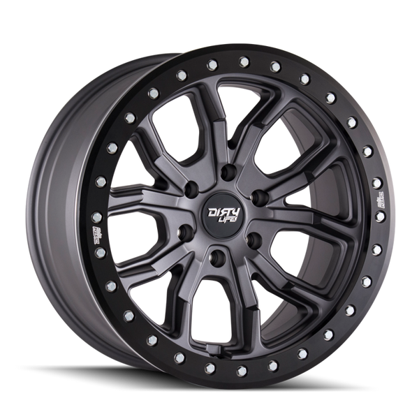 Dirty Life 9303 DT-1 17x9/5x127 BP/-12mm Offset/78.1mm Hub Matte Gunmetal Wheel - Simulated Rashring
