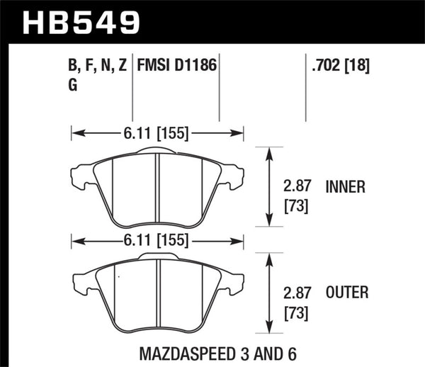 Hawk HP+ Street Front Brake Pads for 07-08 Mazdaspeed3 & 06-07 Mazdaspeed6
