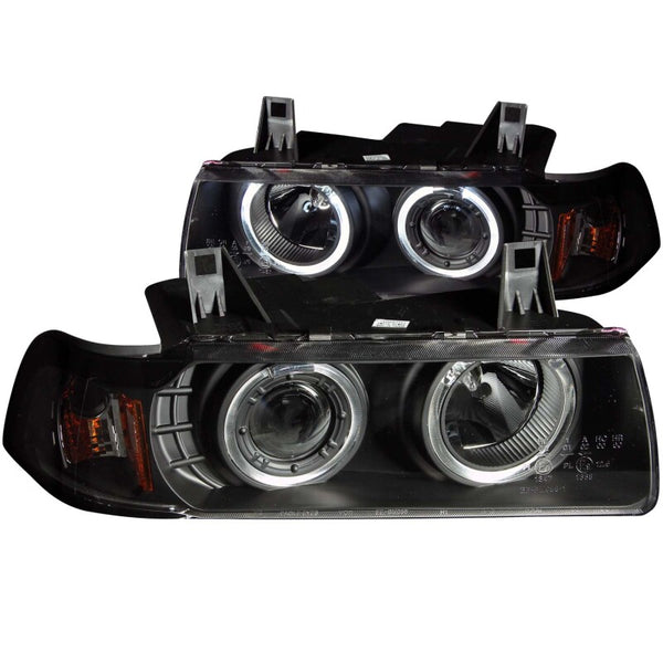 ANZO Projector Headlights w/ Halo Rings Black Housing BMW 3 Series E36 (19921998) G2