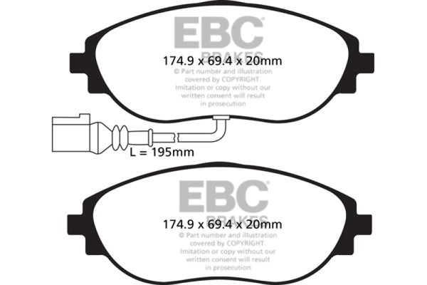 EBC Yellowstuff Performance Front Brake Pads for 2014-2020 Audi S3 2.0 Turbo