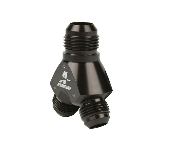 Aeromotive Y-Block Fitting AN-12 Inlet to Dual AN-10 Outlets