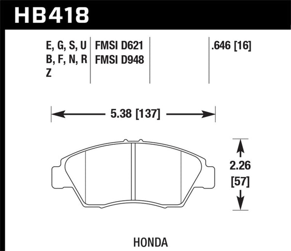 Hawk DTC-60 Front Race Brake Pads for 02-06 RSX, 03-11 Civic Hybrid & 04-05 Civic Si