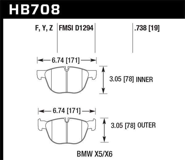 Hawk HPS Front Brake Pads for 07-08 BMW X5 3.0si/4.8i & 09-13 X5 Xdrive / 08-13 X6 Xdrive
