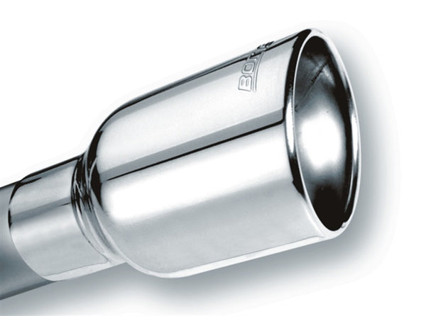Borla Universal Polished Exhaust Tip - Single Round Rolled Angle-Cut (Inlet 2.5in, Outlet 4x4in)