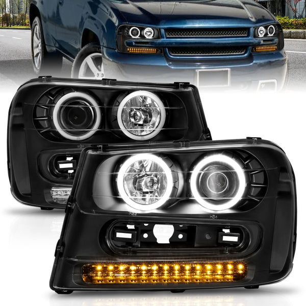 ANZO Projector Headlights w/ Halo Ring (Black Housing) for Chevrolet Trailblazer 20022009