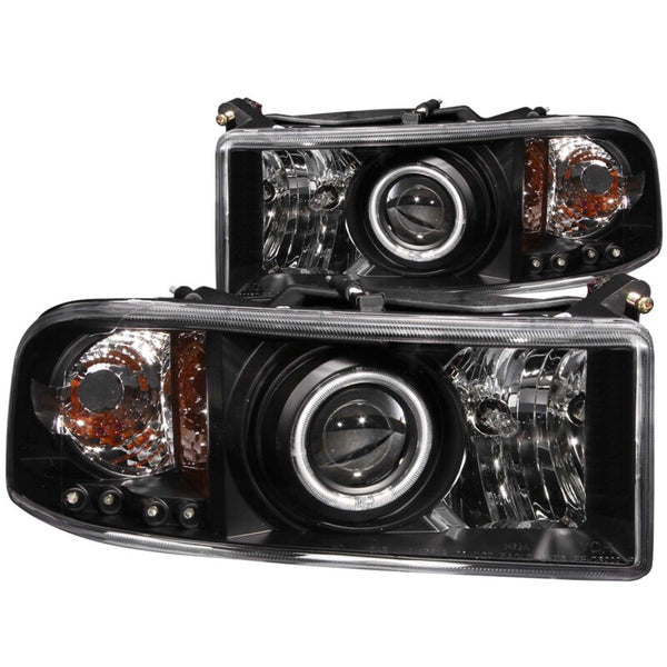 ANZO Projector Headlights with Halo Black Housing for Dodge Ram 19942001 (Pair)