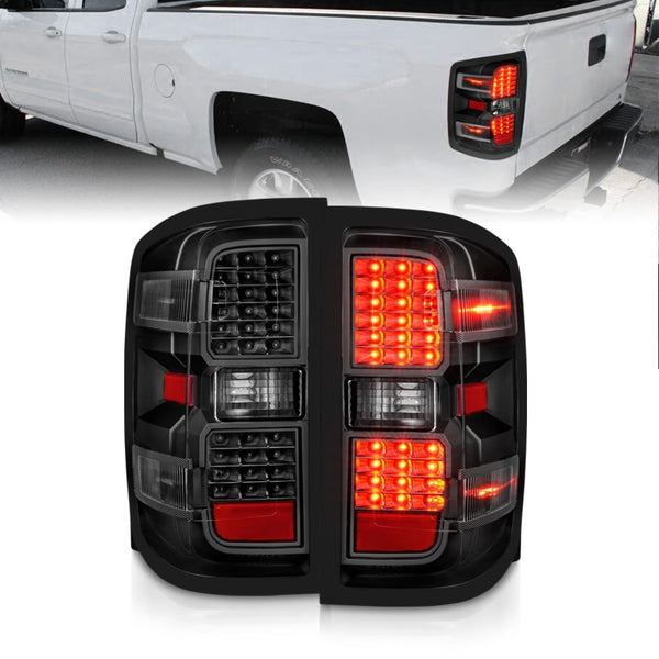 ANZO LED Tail Lights Black/Clear Lens for 2015-2019 Chevy Silverado 2500HD/3500HD (Factory Halogen Only)