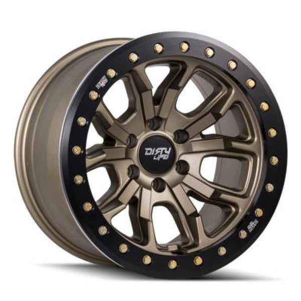Dirty Life 9303 DT-1 17x9 Satin Gold Wheel - Simulated Beadlock, 5x127 BP, -12mm Offset