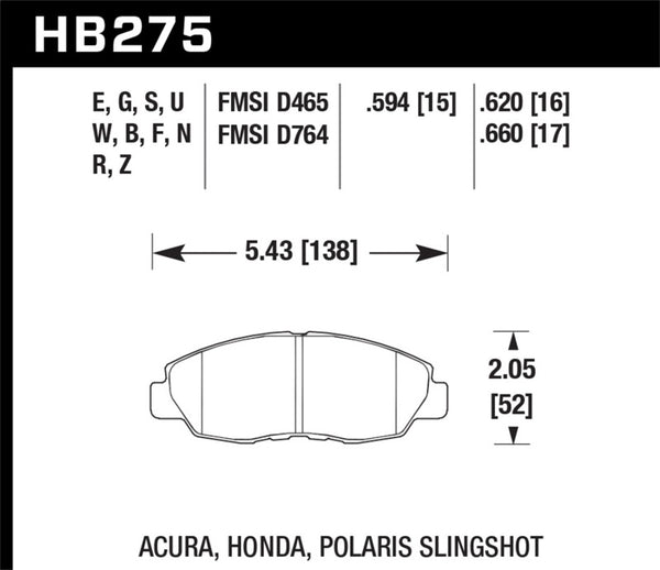 Hawk HPS Street Brake Pads for 98-00 Civic Coupe Si & 01-06 Civic DX/EX/GX/HX/LX