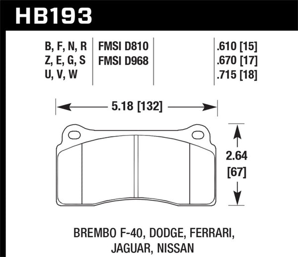 Hawk DTC-60 Race Brake Pads for Dodge Viper, Ferrari F40, F50