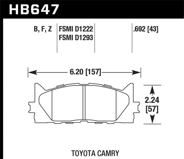 Hawk HPS Performance Front Brake Pads for Lexus ES350 / 07-11 Toyota Camry SE/XLE