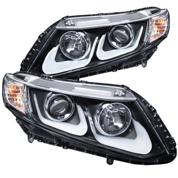 ANZO Projector Headlights w/ U-Bar (Black Housing, Clear Lens) for Honda Civic 20122015