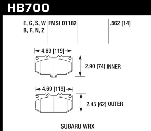 Hawk HPS Performance Brake Pads for 2006-2007 Subaru WRX