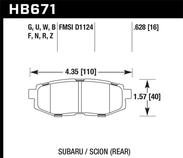 Hawk DTC-60 Race Rear Brake Pads for Scion FR-S, Subaru BRZ, Legacy 2.5 GT & 3.6R