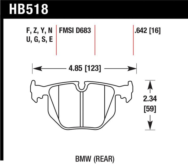 Hawk BMW 330CI/330I/330XI/525i/740i/754iL/M3/M5/X3/X5/Z4/Z8 / Range Rover HSE HT-10 Race Rear Brake