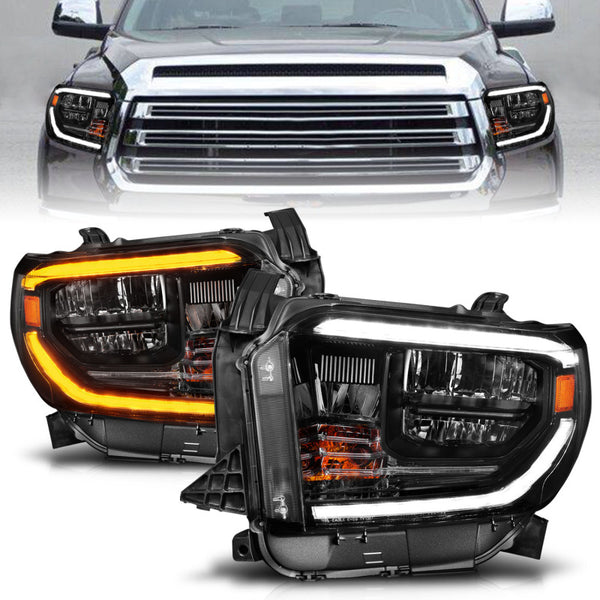 ANZO LED Crystal Headlights w/ Switchback & DRL (Black) for 2014-2021 Toyota Tundra