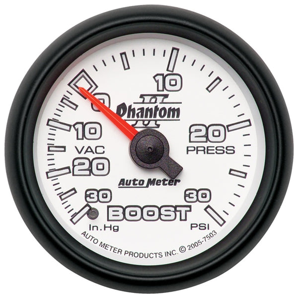 AutoMeter Phantom II 52.4mm Mechanical Vacuum/Boost Gauge 30 inHg / 30 PSI
