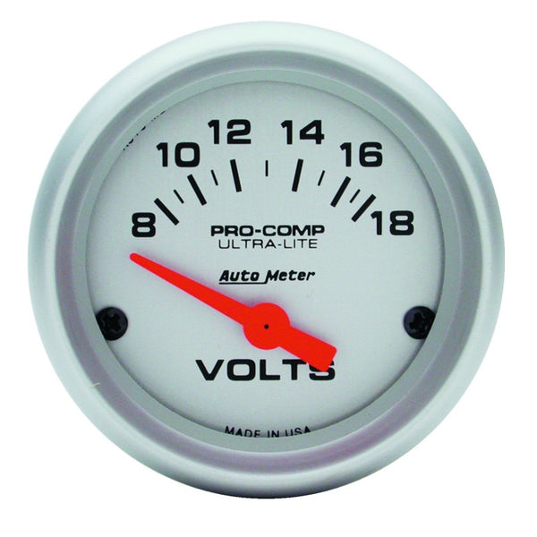 AutoMeter Ultra-Lite 52mm Short Sweep Electronic Voltage Gauge (8-18V)