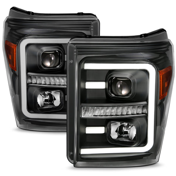 ANZO Projector Headlights 20112016 Ford F-250 Super Duty Plank Style Switchback Black/Amber