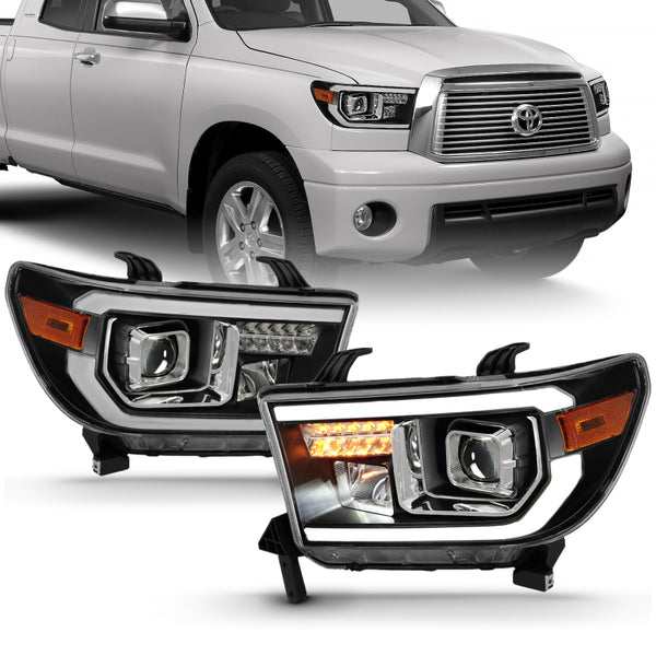 ANZO Projector Headlights Black/Amber for Toyota Tundra 2007-2014 (LED High Beam, Halogen Version)