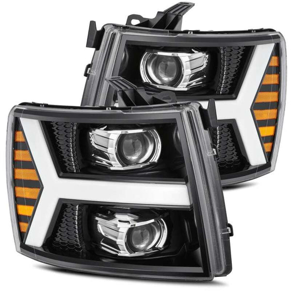 AlphaRex LUXX LED Projector Headlights Plank Style Jet Black w/ Sequential Signal 2007-2013 Chevrolet Silverado 1500
