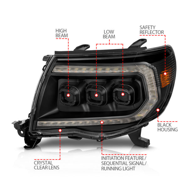 ANZO Full LED Projector Headlights Black Pair for Toyota Tacoma 2005-2011