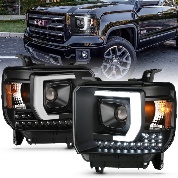 ANZO Projector Plank Style Headlights w/ DRL - Black - GMC Sierra 1500HD 2014-2015