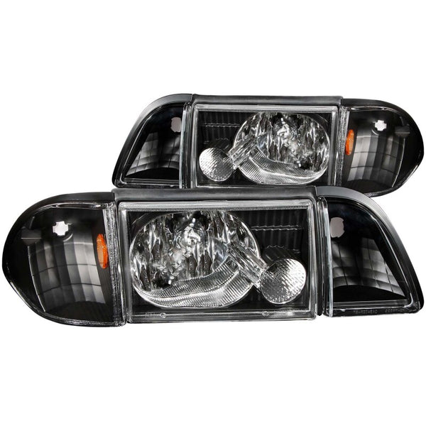 ANZO Black Crystal Headlights w/ Corner Lights (3pc) for Ford Mustang 19871993