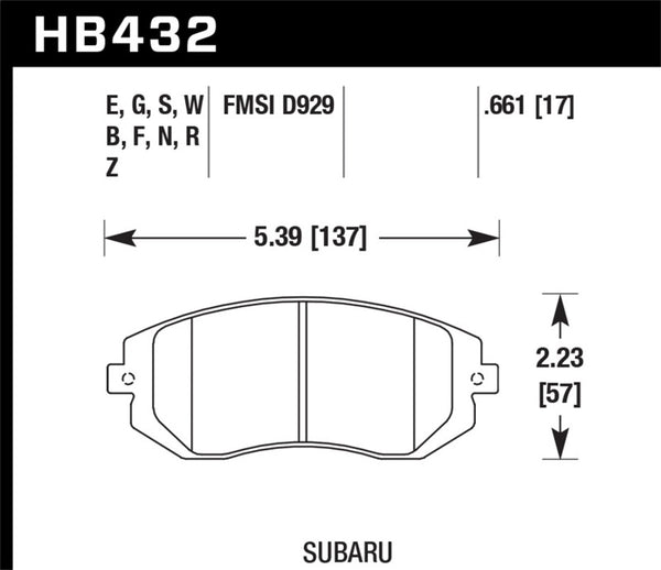 Hawk HPS Front Brake Pads for 03-05 WRX, 08 WRX, 09 Legacy 2.5i NA