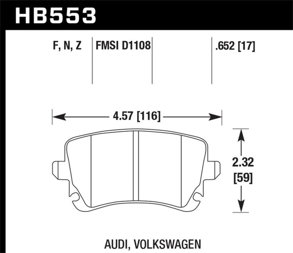 Hawk Performance HPS Street Rear Brake Pads for 06-07 Audi A6 Quattro, 03-04 RS6, 04-08 S4