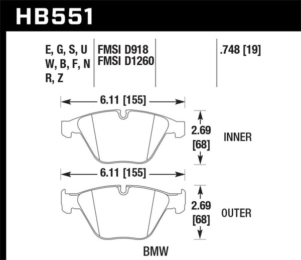 Hawk HPS Performance Front Brake Pads for 07-09 BMW 335d/335i/335xi & 08-09 328i/M3