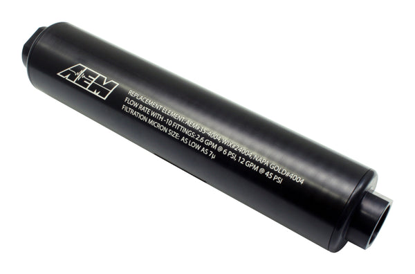 AEM Universal High-Flow Inline Fuel Filter -10AN 7 Micron 2in x 10in Black Anodized