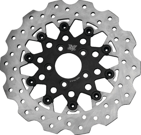 Twin Power 08-Up FLH FLT Rear 11.8 Scalloped Floating Rotor Black Mesh