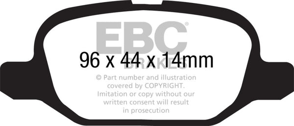 EBC Yellowstuff Rear Brake Pads for 2011+ Fiat 500 1.4 (ATE Calipers)