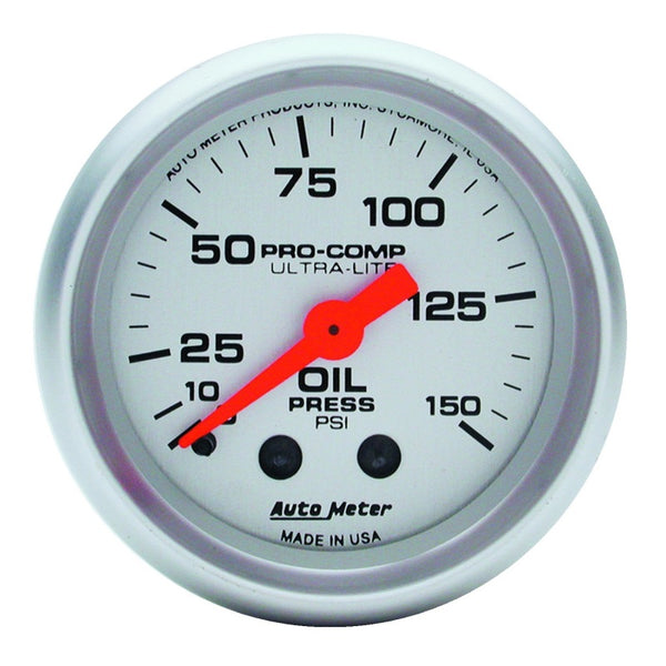 AutoMeter Ultra-Lite 52mm Mechanical Oil Pressure Gauge 0-150 PSI (1/8" NPT)